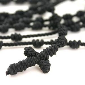 Knotted Rosary Necklace Black Rosary Military